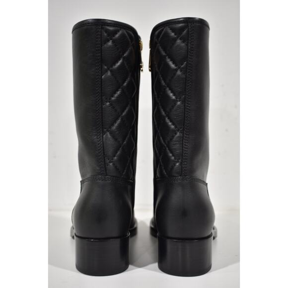 Chanel 21P Black Calfskin Leather CC Logo Quilted Zipper Mid Calf Boots 36.5 - Picture 11 of 12